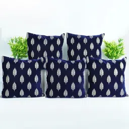 Decoghar Navy Blue & White 5Pcs Embroidered Square Cushion Covers-image-3