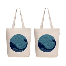 EcoRight Unisex Set Of 2 Whale Doodle Printed Lightweight Cotton Shopper Tote Bags-picture-19