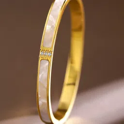 rubans voguish Rubans 18K Gold Plated Stainless Steel Tarnish Free Waterproof White Marble Stone Bracelet image 4