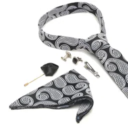 LOUIS STITCH Men Midnight Black Italian Silk Necktie Accessory Gift Set image 3