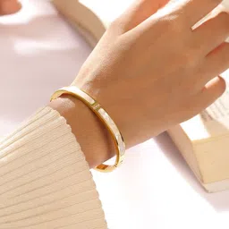 rubans voguish Rubans 18K Gold Plated Stainless Steel Tarnish Free Waterproof White Marble Stone Bracelet image 3