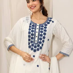 Libas Floral Embroidered Dobby Weave Straight Kurta With Trousers & Dupatta image 4