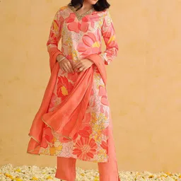 KALINI Women Floral Printed Regular Sequinned Kurta with Trousers & With Dupatta-picture-28