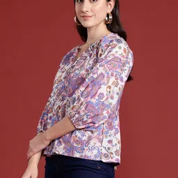 routes by all about you all about you Printed Mandarin Collar Puff Sleeves Cotton Top image 5