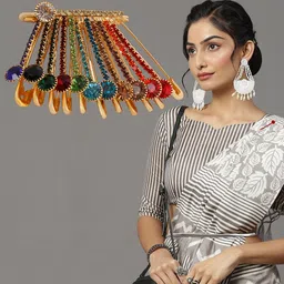 VAMA Set Of 12 AAA Rhinestones Studded Safety Saree Pins Brooches image 2