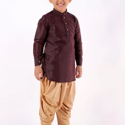 JBN Creation Boys Maroon & Gold-Coloured Solid Kurta with Dhoti Pants image 3