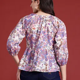 routes by all about you all about you Printed Mandarin Collar Puff Sleeves Cotton Top image 2
