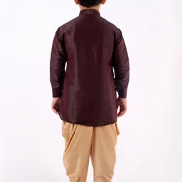 JBN Creation Boys Maroon & Gold-Coloured Solid Kurta with Dhoti Pants image 2