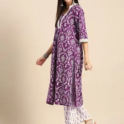 Anouk Women Pure Cotton Ethnic Motifs Printed Kurta with Trousers image 4