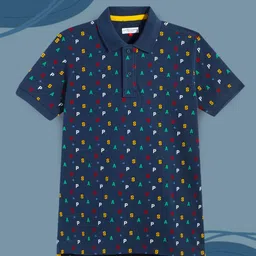 U.S. Polo Assn. Kids Boys Navy Blue Printed Polo Collar Pure Cotton T-shirt-picture-49