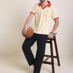 Difference of Opinion Typography Printed Relaxed Fit Polo Collar Cotton T-shirt image 5