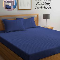 Arrabi Bookfold Blue Striped 300 TC King Bedsheet & Pillow Covers-picture-45