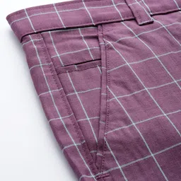 SOJANYA Men Purple & Blue Checked Smart Regular Fit Formal Trousers image 2