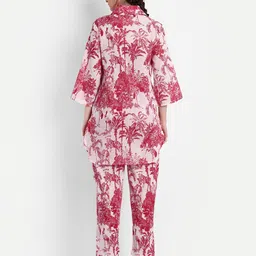 githaan Abstract Printed Shirt Collar Flared Sleeves Pure Cotton High-Low Top & Palazzos image 4