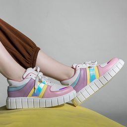 Shezone Women Colourblocked Textured Lightweight Padded Insole Contrast Sole Sneakers-picture-12