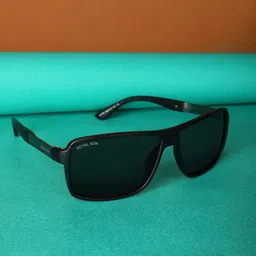 ROYAL SON Men Black Lens & Black Rectangle Sunglasses with Polarised Lens image 3