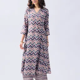 BAESD Chevron Printed V-Neck Longline Tunic With Palazzo image 1