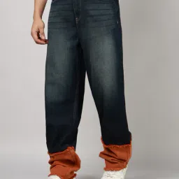 Shein Full Length Mid Wash Layered Frayed Hem Jeans image 1