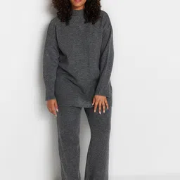 Trendyol Ribbed Acrylic T Shirt & Trousers-image-60