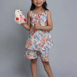 BAESD Girls Abstract Printed Shoulder Straps Pure Cotton Top With Shorts image 1