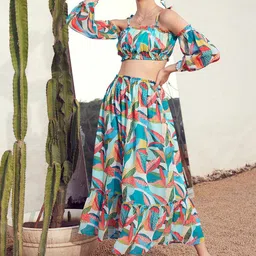 STREET 9 Printed Shoulder Straps Crop Top with Skirt Co-Ords image 1