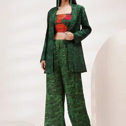 Breathe by Aakanksha Singh Floral Printed Shoulder Straps Crop Top With Palazzos & Jacket-image-45