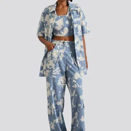 Muvazo Dyed Square Neck Top With Shirt-Collar Shirt & Trouser Co-Ords-picture-18