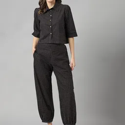 KALINI Polka Dot Printed Cotton Shirt With Joggers image 1
