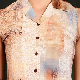 Claura Brown Printed Lapel Collar Top With Trousers image 2