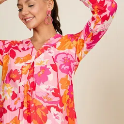 WineRed Floral Printed Pure Cotton Tunic With Trouser image 2