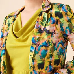 Antheaa Cowl Neck A-Line Dress With Printed Jacket image 2