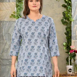 NIGHT FLOSS Printed Round Neck Three-Quarter Sleeves Pure Cotton Top With Palazzo image 4