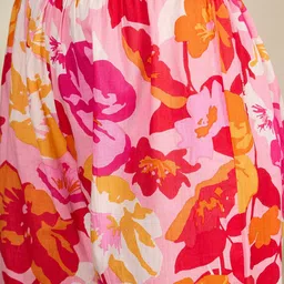 WineRed Floral Printed Pure Cotton Tunic With Trouser image 3