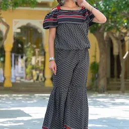 KALINI Printed Pure Cotton Off Shoulder Top & Trouser image 3
