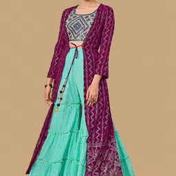 Fusionic Embellished Crop Top With Sharara Co-Ord Comes With Long Shrug image 4