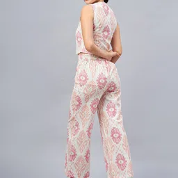 WineRed Ethnic Motifs Printed V-Neck Pure Cotton Waistcoat & Trouser image 5