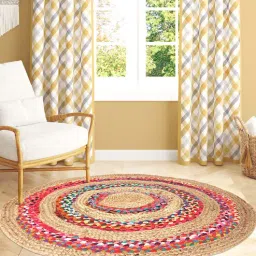 Multicolor Abstract Jute 4 ft x 4 ft Hand Woven Carpet by HabereIndia-picture-34