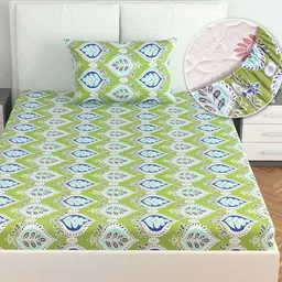 Divine Casa Sea Green & Blue 144 TC Single Bedsheet with 1 Pillow Covers-image-35