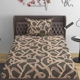 YaAkholic Brown & Beige Geometric 210 TC Single Bedsheet Set-1.82m x 1.21 m-image-19