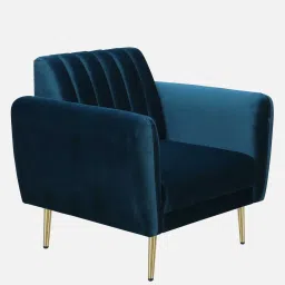 casacraft from pepperfry Fidel Velvet 1 Seater Sofa In Teal Blue Colour image 5
