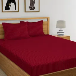Dreamscape Maroon Striped 220 TC Cotton 1 King Bedsheet with 2 Pillow Covers-picture-37