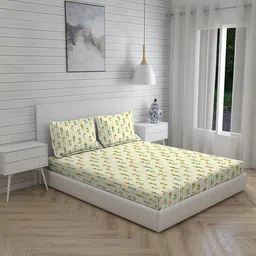 Boutique Living India White & Green 230 TC Floral King Bedsheet with 2 Pillow Covers-image-69