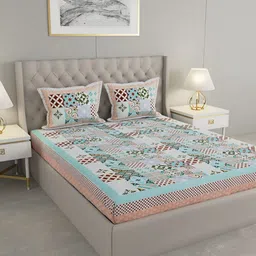 Wayne Martin Blue and White Floral 330 TC King Bedsheet with 2 Pillow Covers-image-78