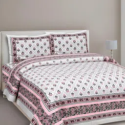 Texstylers Pink & Grey Floral Cotton 144 TC Queen Bedsheet with 2 Pillow Covers-picture-31