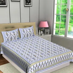 Texstylers Blue Floral Cotton 144 TC Queen Bedsheet with 2 Pillow Covers-image-34