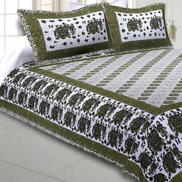 Texstylers Green Floral Cotton 144 TC Queen Bedsheet with 2 Pillow Covers 120 GSM-image-57