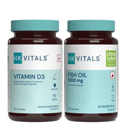 HK VITALS Vitamin D3 Capsules & Fish Oil 1000mg Capsules - 60 Capsules Each-image-0