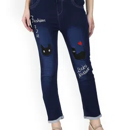 A-Okay Girls Slim Fit Comfort Cotton Light Fade Embroidered Jeans-picture-55