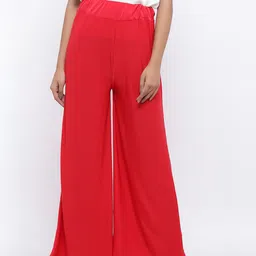 SOUNDARYA Women Red Solid Knitted Palazzos-picture-45