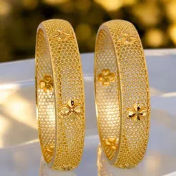 LUCKY JEWELLERY Set of 2 Floral Design 18KT One Gram Gold Plated Bangles-image-16